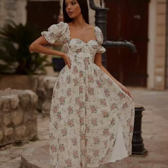 Alamour The Label Dress White Floral Cottage Maxi Size M - Picture 1 of 6